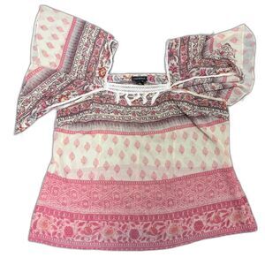 Lane Bryant Blouse 18/20 Cream Pink Bohochic Peasant Butterfly Sleeve Flowy